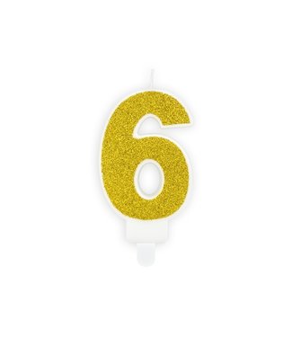 PartyDeco Kaars cijfer 6 | Gouden glitters