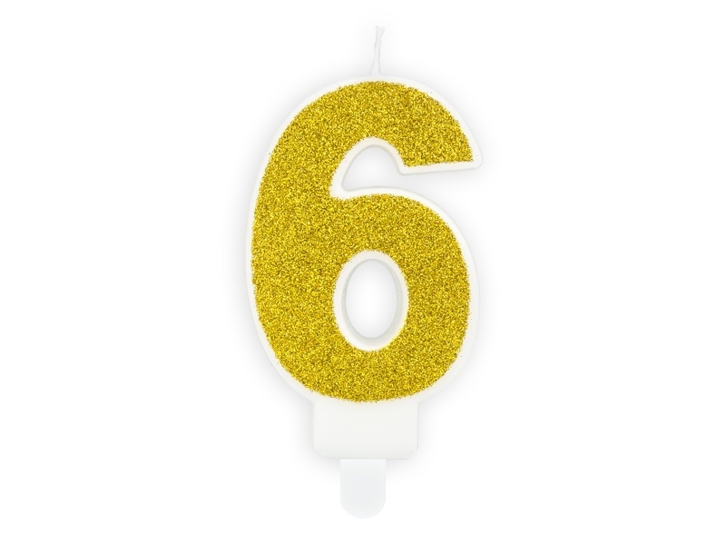 Verjaardagskaars cijfer 6 | Gouden glitters