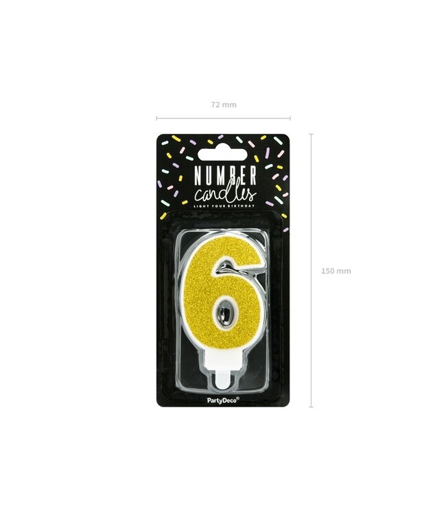 Kaars cijfer 6 | Gouden glitters