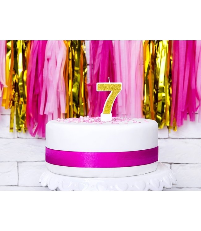 Verjaardagskaars cijfer 7 | Gouden glitters