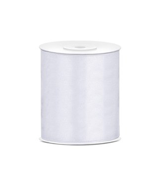 PartyDeco Satijnen lint wit 10 cm | 25 meter lang