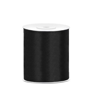 PartyDeco Satijnen lint zwart | 10 cm breed x 25 meter