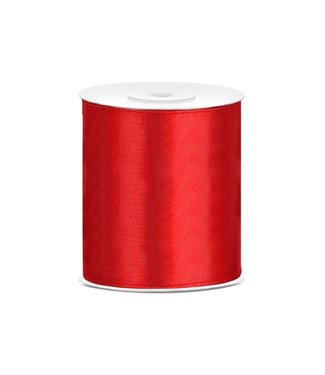 PartyDeco Lint satijn rood 10cm breed | 25m lang