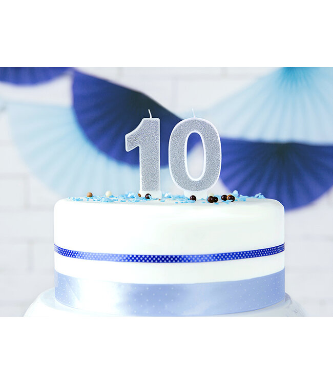 Verjaardagskaars cijfer 0 | Zilveren glitters