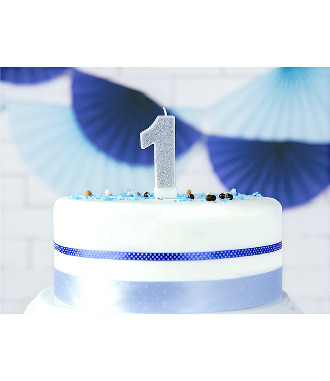 Verjaardagskaars cijfer 1 | Zilveren glitters