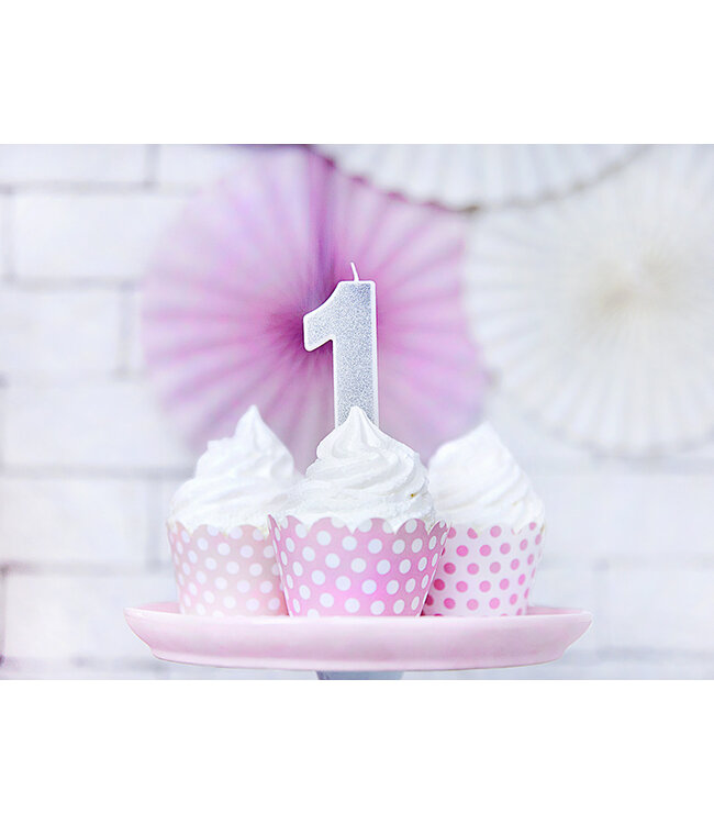 Verjaardagskaars cijfer 1 | Zilveren glitters