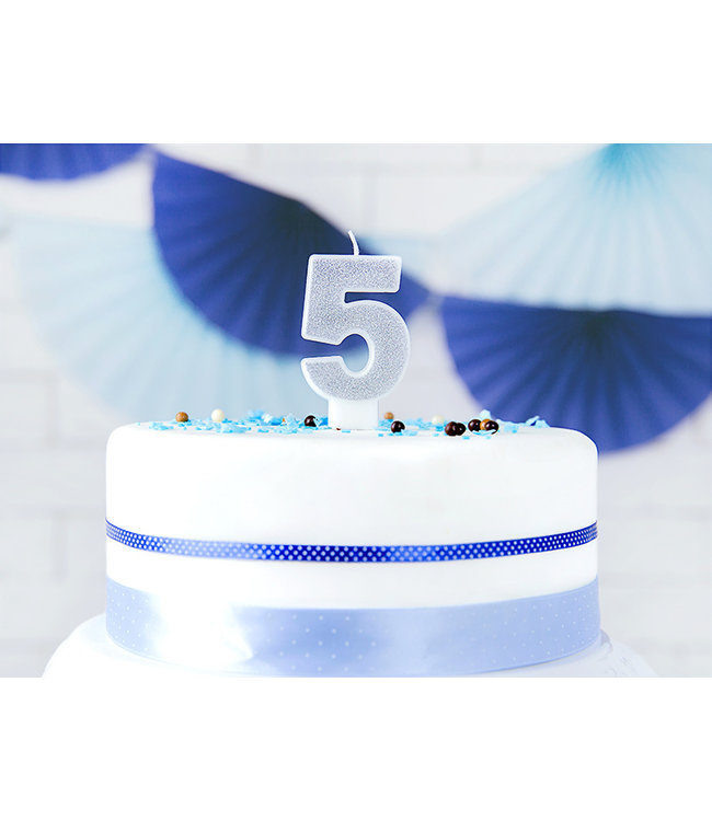 Verjaardagskaars cijfer 5 | Zilveren glitters