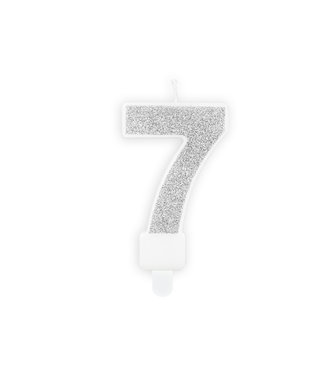 PartyDeco Kaars cijfer 7 | Zilver glitters