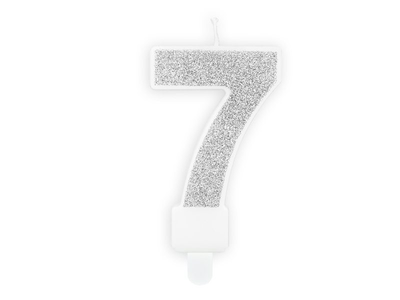 Verjaardagskaars cijfer 7 | Zilveren glitters