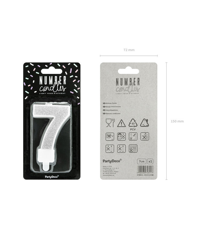 Verjaardagskaars cijfer 7 | Zilveren glitters