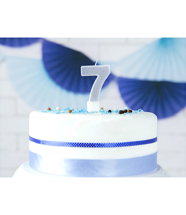 Verjaardagskaars cijfer 7 | Zilveren glitters