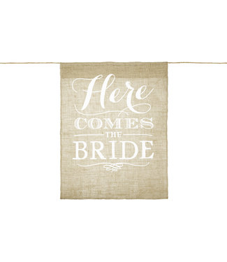 PartyDeco Here comes the bride - Jute banner | 41 x 51cm