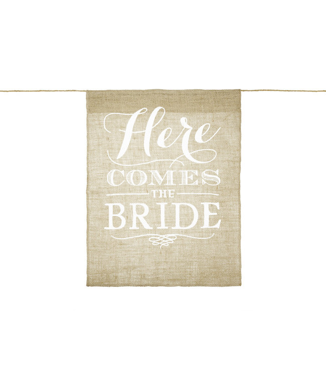 gids Beschaven maatschappij Here comes the bride | 41x51cm | Jute banner | Bruiloft - Feestdeco