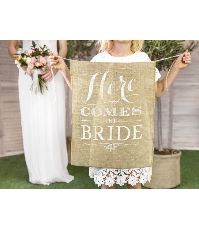 Here comes the bride | 41x51cm | Jute banner | Bruiloft