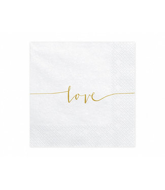 PartyDeco Servetten love | wit-goud | 20 stuks