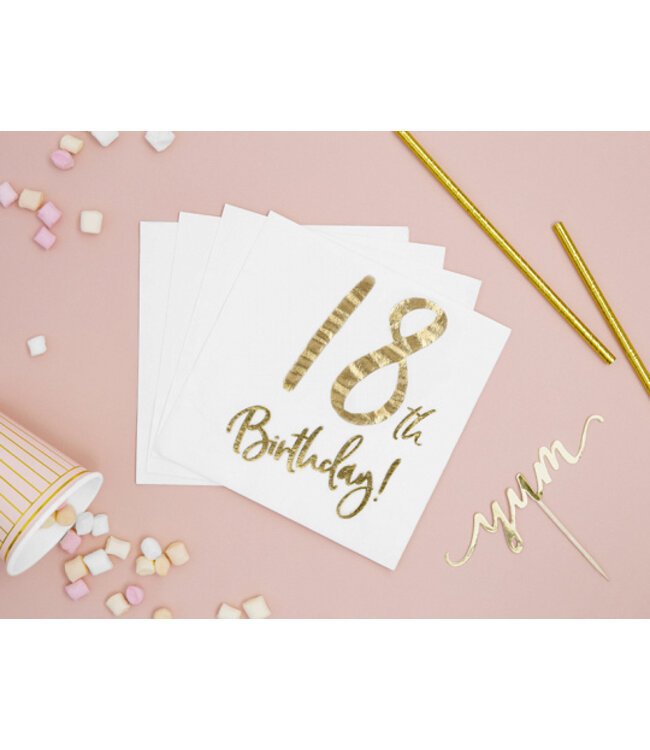 Servetten 18th birthday | wit-goud | 20 stuks