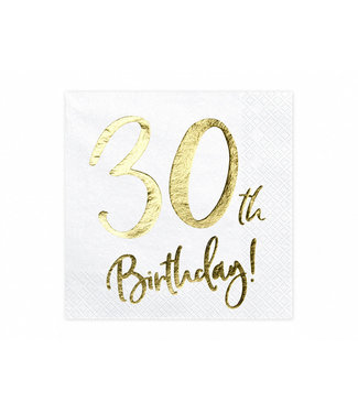 PartyDeco Servetten - 30th birthday - Goud - 20 stuks