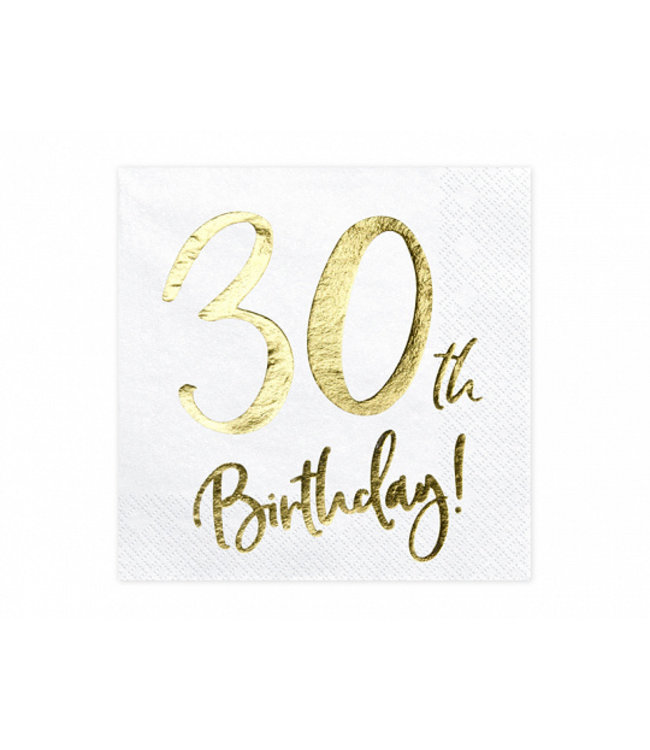 PartyDeco Servetten 30th birthday | wit-goud | 20 stuks