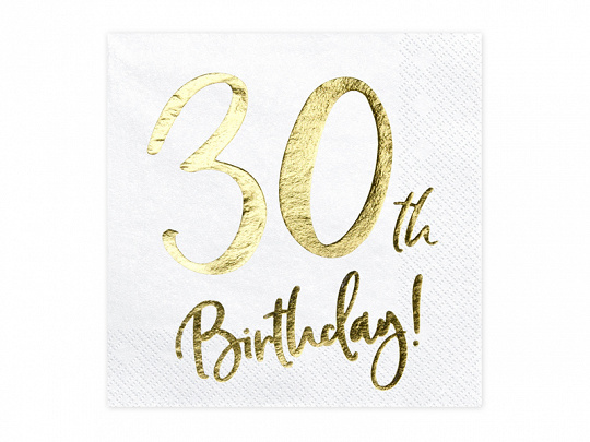 Servetten 30th birthday | wit-goud | 20 stuks