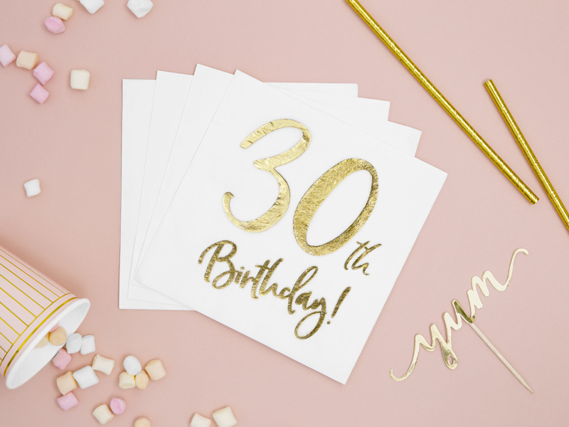 Servetten 30th birthday | wit-goud | 20 stuks