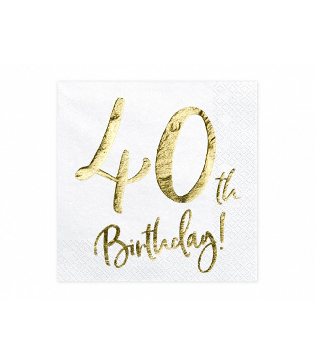PartyDeco Servetten 40th birthday | wit-goud | 20 stuks