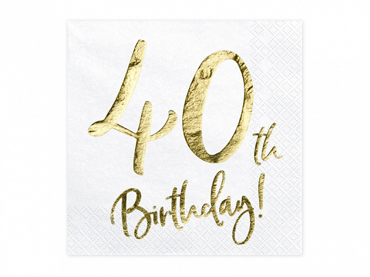 Servetten 40th birthday | wit-goud | 20 stuks