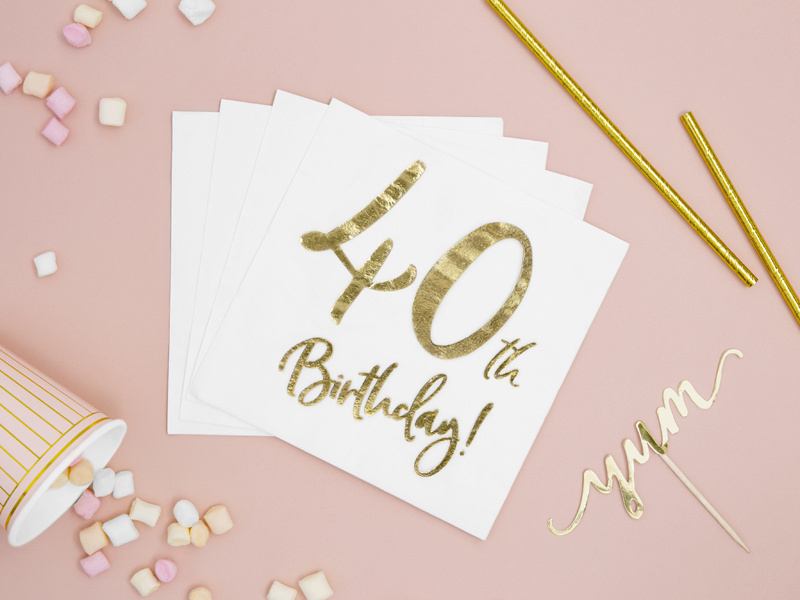 Servetten 40th birthday | wit-goud | 20 stuks