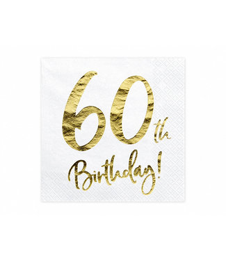 PartyDeco Servetten - 60th birthday - Goud - 20 stuks