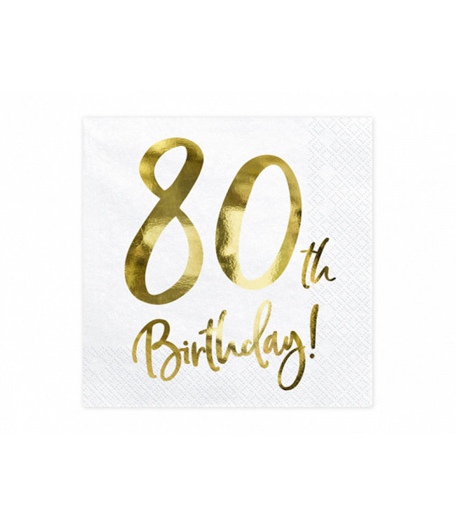 Servetten 80th birthday | wit-goud | 20 stuks