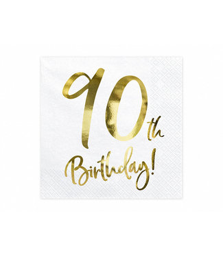 PartyDeco Servetten - 90th birthday - Goud - 20 stuks