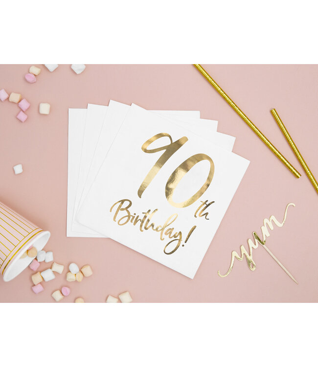 Servetten 90th birthday | wit-goud | 20 stuks