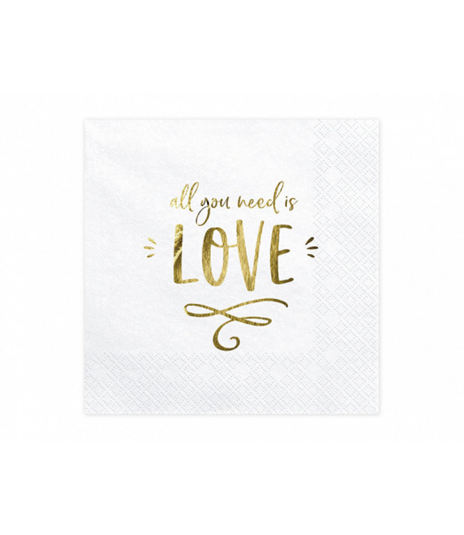 PartyDeco Servetten All you need is love | wit-goud | 20 stuks