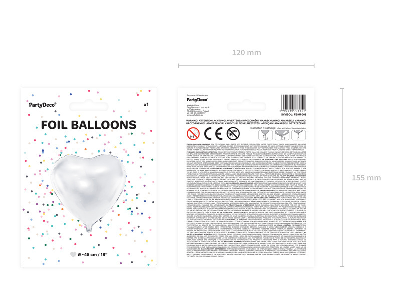 Hartenballon folie - Wit - 45 cm