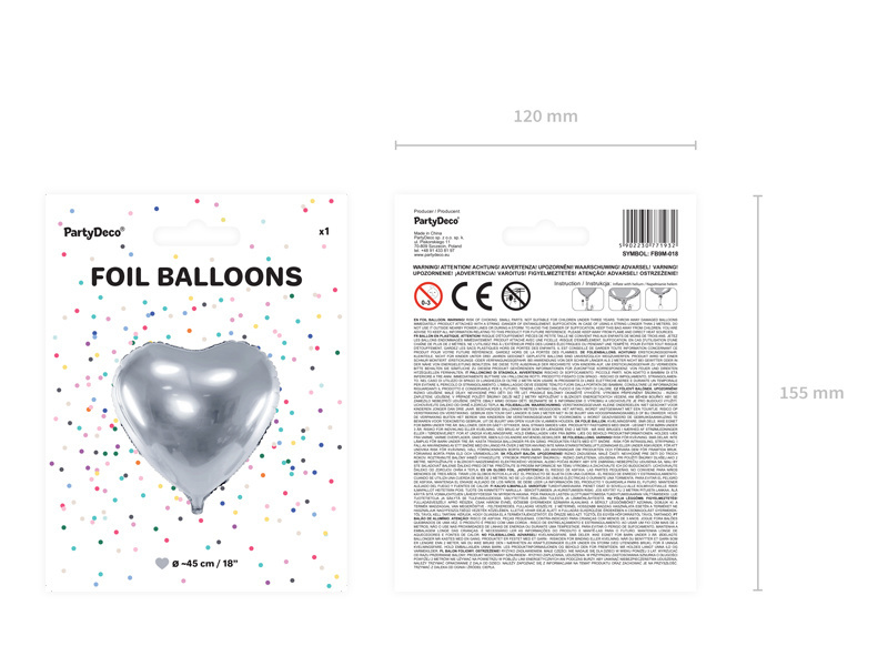 Hartenballon folie - Zilver - 45 cm