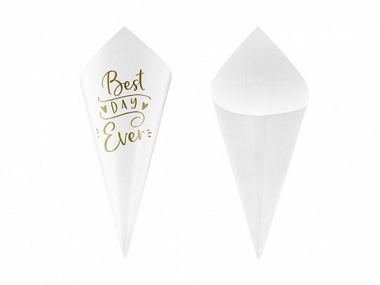 Confetti zakjes | Patatzakjes | Snoepzakjes | Bruiloft | Wit/Goud | 16cm | 10 stuks