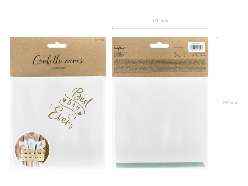 Confetti zakjes | Patatzakjes | Snoepzakjes | Bruiloft | Wit/Goud | 16cm | 10 stuks