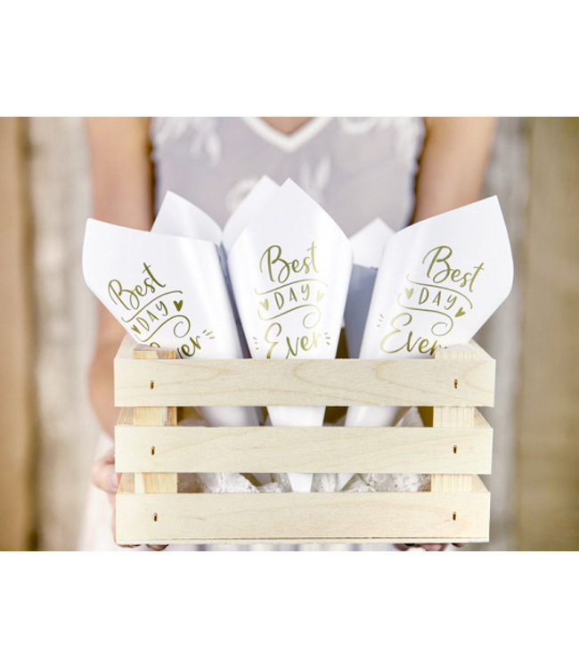 Confetti zakjes | Patatzakjes | Snoepzakjes | Bruiloft | Wit/Goud | 16cm | 10 stuks