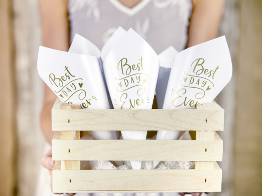 Confetti zakjes | Patatzakjes | Snoepzakjes | Bruiloft | Wit/Goud | 16cm | 10 stuks