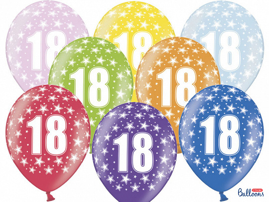Ballonnen 18 jaar - metallic gekleurd met sterren | 6 stuks