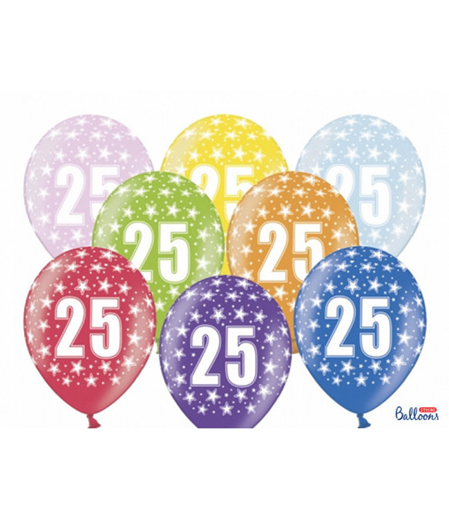 PartyDeco Ballonnen 25 jaar - metallic gekleurd met sterren | 6 stuks