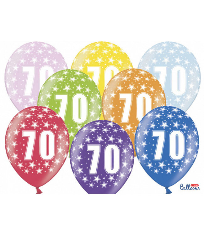 Ballonnen 70 jaar - metallic gekleurd met sterren | 6 stuks