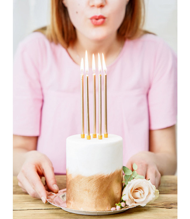 Taartkaarsjes goud  lang - 12,5 cm - 12 stuks