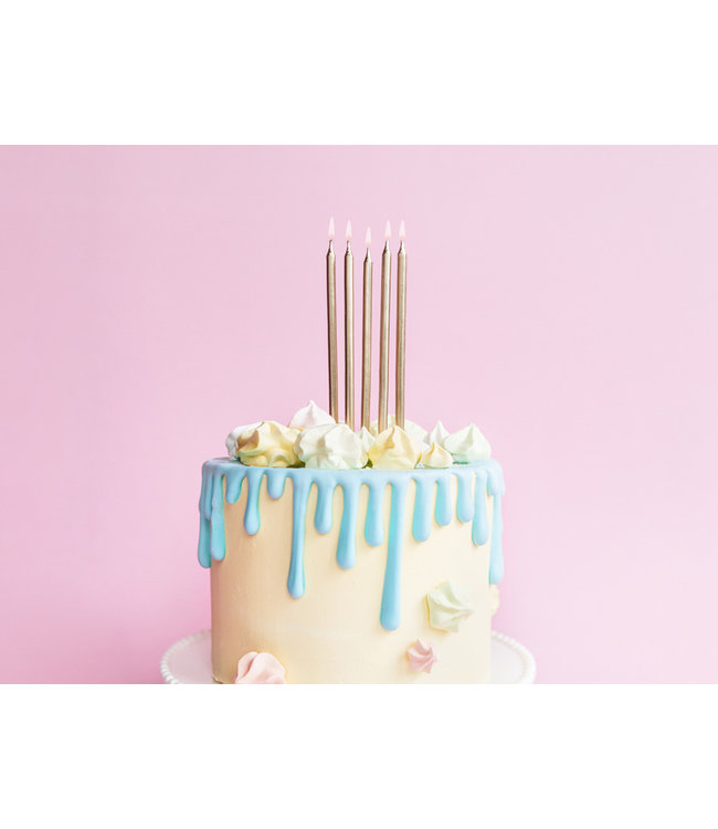 Taartkaarsjes goud  lang - 12,5 cm - 12 stuks