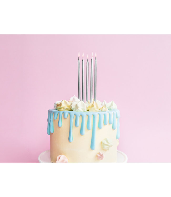 Taartkaarsjes zilver  lang - 12,5 cm - 12 stuks