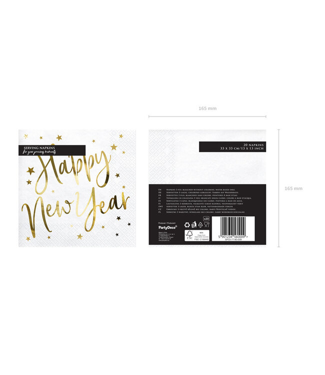 Servetten - happy new year - wit&sterren - 20 stuks