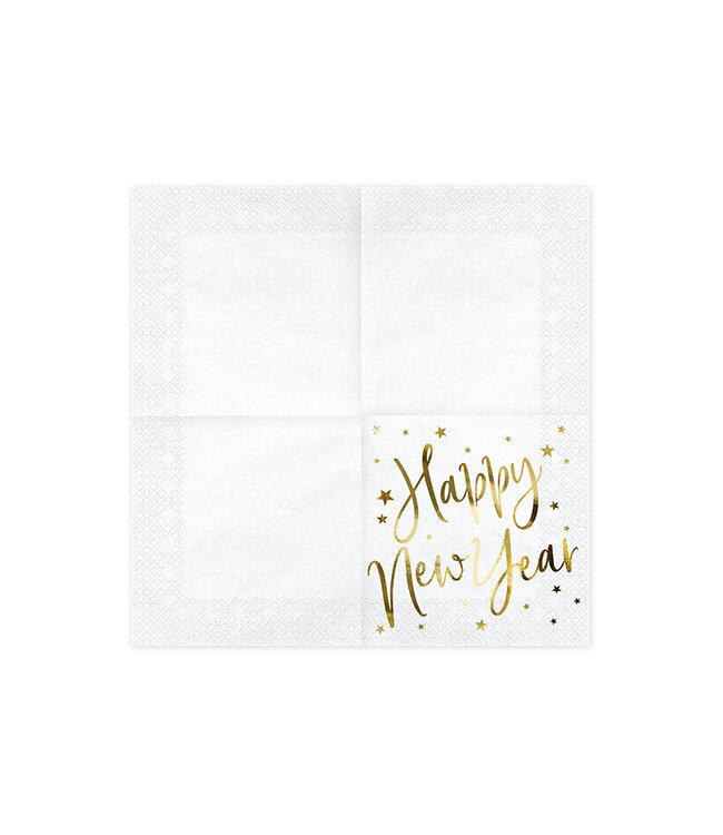 Servetten - happy new year - wit&sterren - 20 stuks