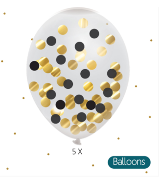 Haza OUTLET Confettiballonnen zwart & goud | 5 stuks