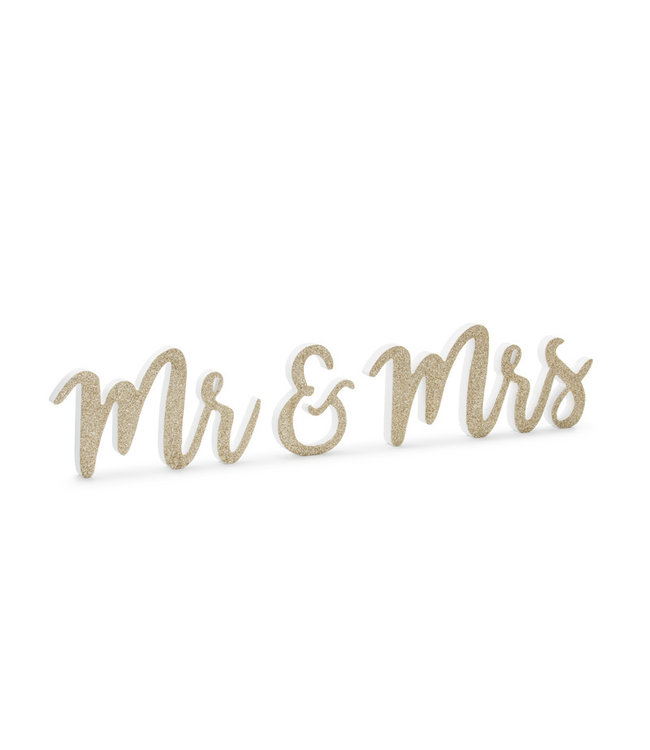 PartyDeco Mr & Mrs - Houten decoratie - gouden glitter