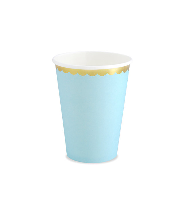 Papieren bekers - blauw met gouden rand - 6 stuks