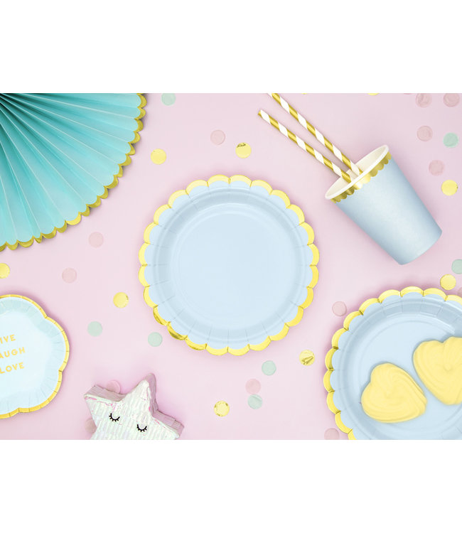 Papieren bordjes - blauw met gouden rand - 6 stuks